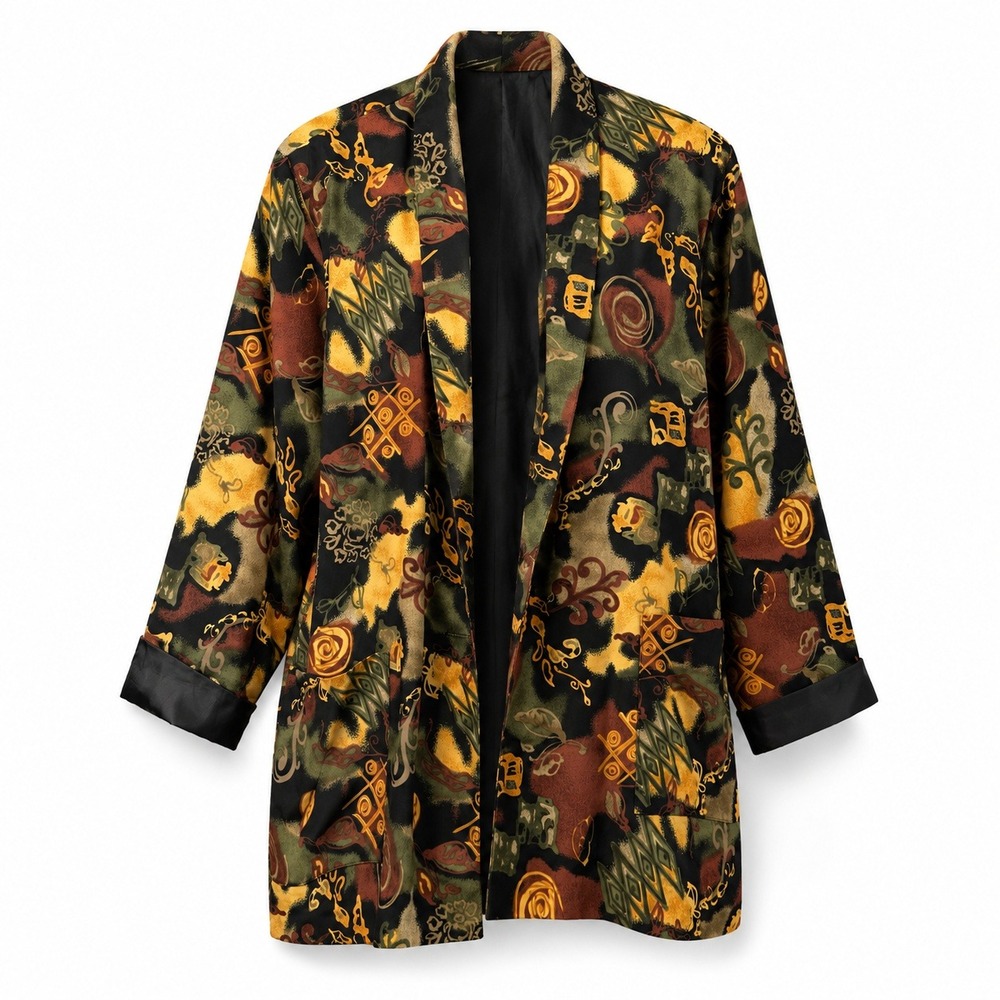 Vintage Kensington Square 2X Blazer Fall Colors Abstract Art To Wear Boho Earthy